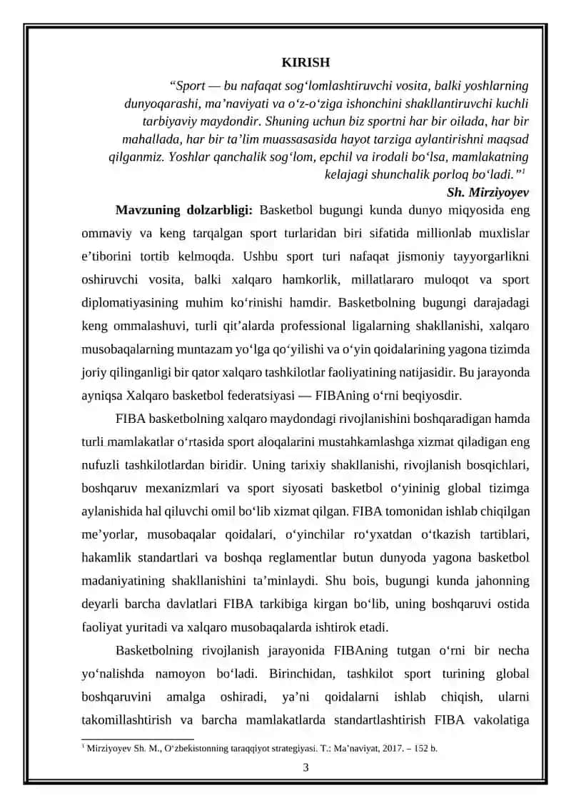 Xalqaro basketbol federatsiyasi (FIBA) faoliyati va uning sport taraqqiyotiga qo'shgan hissasi 3