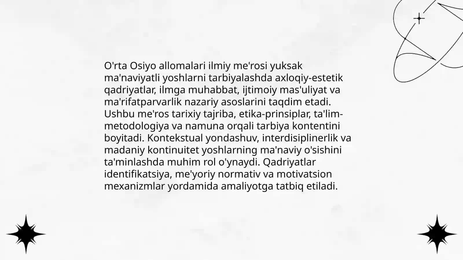 O'rta Osiyo allomalari ilmiy me'rosining yuksak ma'naviyatli yoshlarni tarbiyalashda o'rni 3