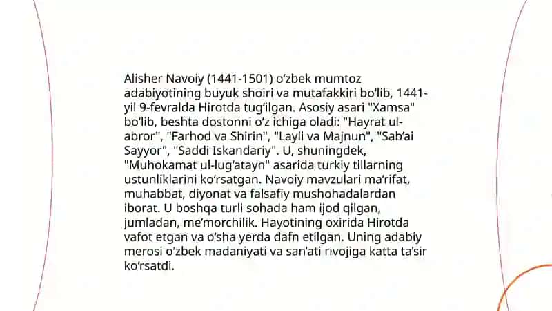 I Haqqulning,,Navoiga qaytish'' kitobini õqish va Navoiyning badiiy olami bõyicha ijodiy ish 3