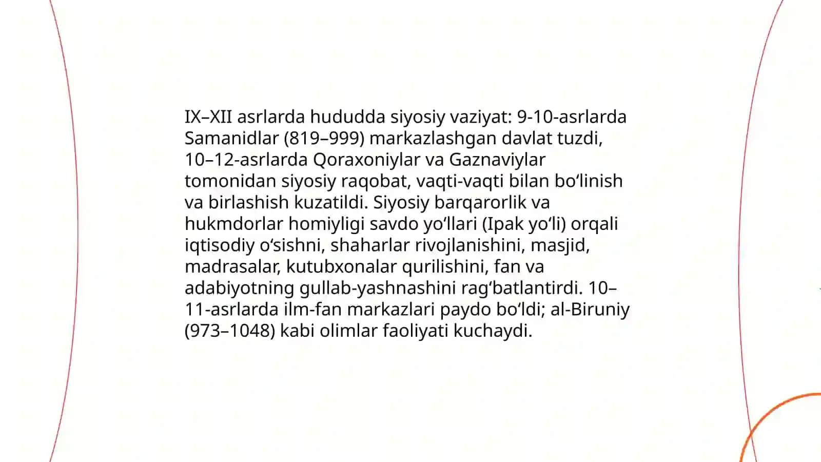 Mamlakatimiz hududida IX XII asrlarda madaniy uyg'onish davrining sodir bolishi 3