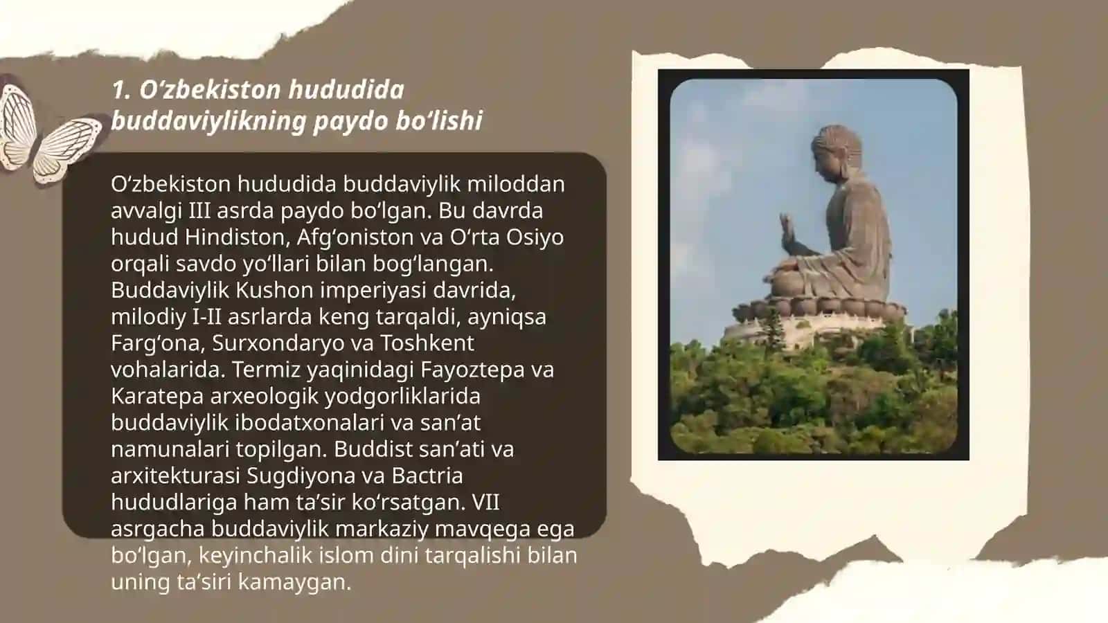 Oʻzbekistonada buddaviylik dinining tarixiy ildizlari (Qaratepa,Fayoztepa, Dalvarzintepa) va hozirgi zamon 3