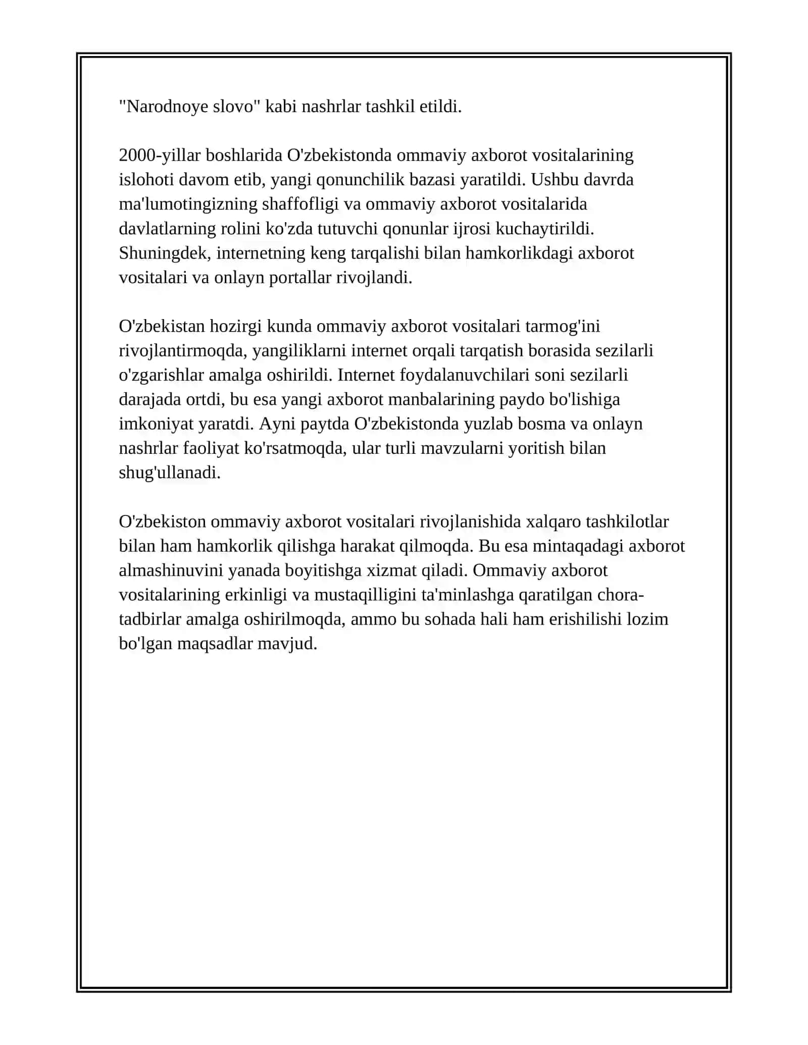 O'ZBEKISTONDA OMMAVIY AXBOROT VOSITALARINING FAOLIYATI 3