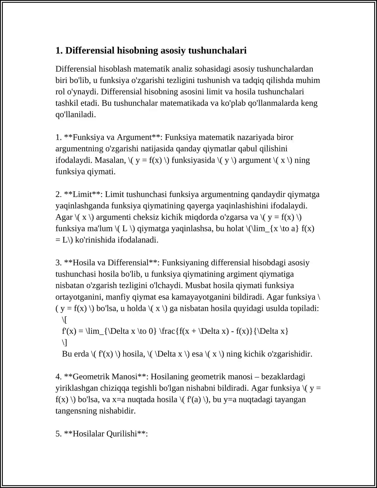DIFFERENSIAL HISOBNING ASOSIY TEOREMALARI (FERMA, ROLL, LAGRANJ, VA KOSHI TEOREMALARI) 3