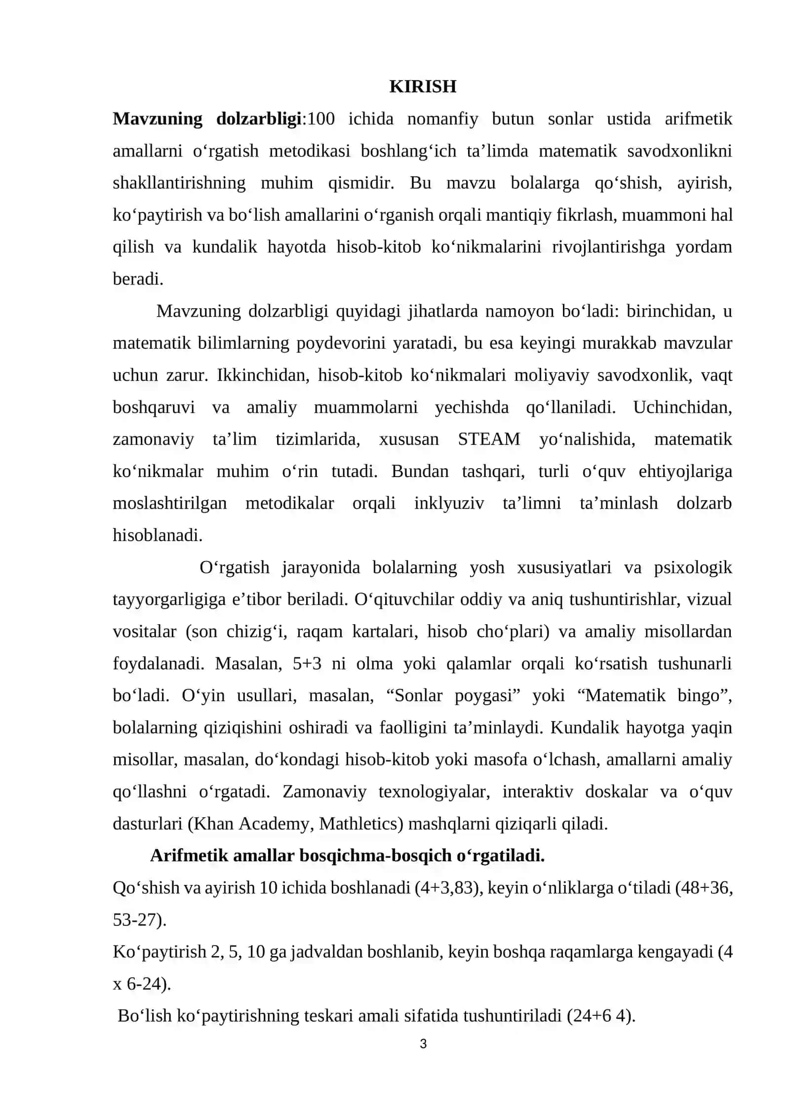 100 ichida nomanfiy butun sonlar ustida arifmetik amallarni oʻrgatish 3