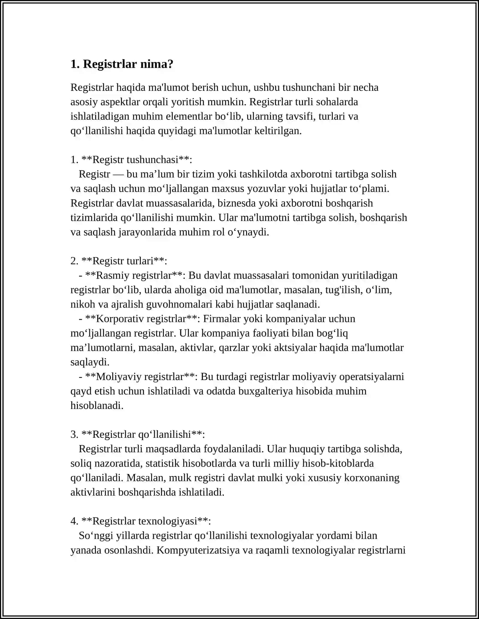REGISTERLAR VA ULARNING TURLARI 3