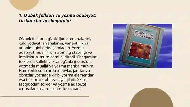 O'zbek folklori va yozma adabiyot: tushuncha va chegaralar 3