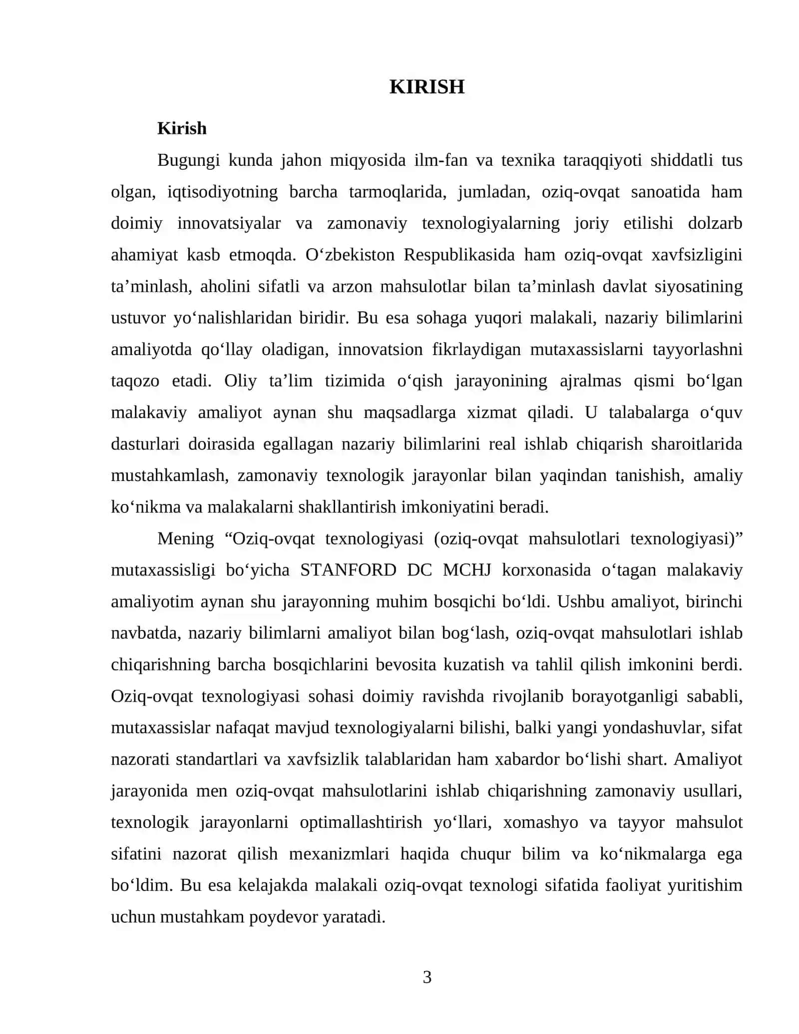 Shu mundarija asosida amaliyot hisoboti tayyorlab ber 3