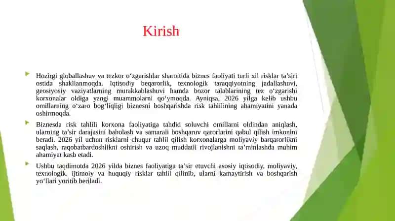 Biznesda 2026 yil uchun risk tahlili 3