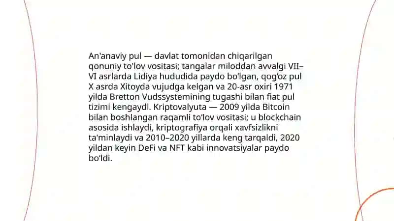 An'anaviy pul va kriptovalyutalarni taqqoslash: afzalliklari va kamchiliklari 3