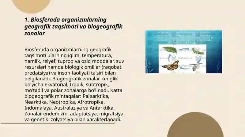 Tirik organizmlarning biosferada tarqalishi va uning muhit sharoitlari bilan bog'liqligi 3