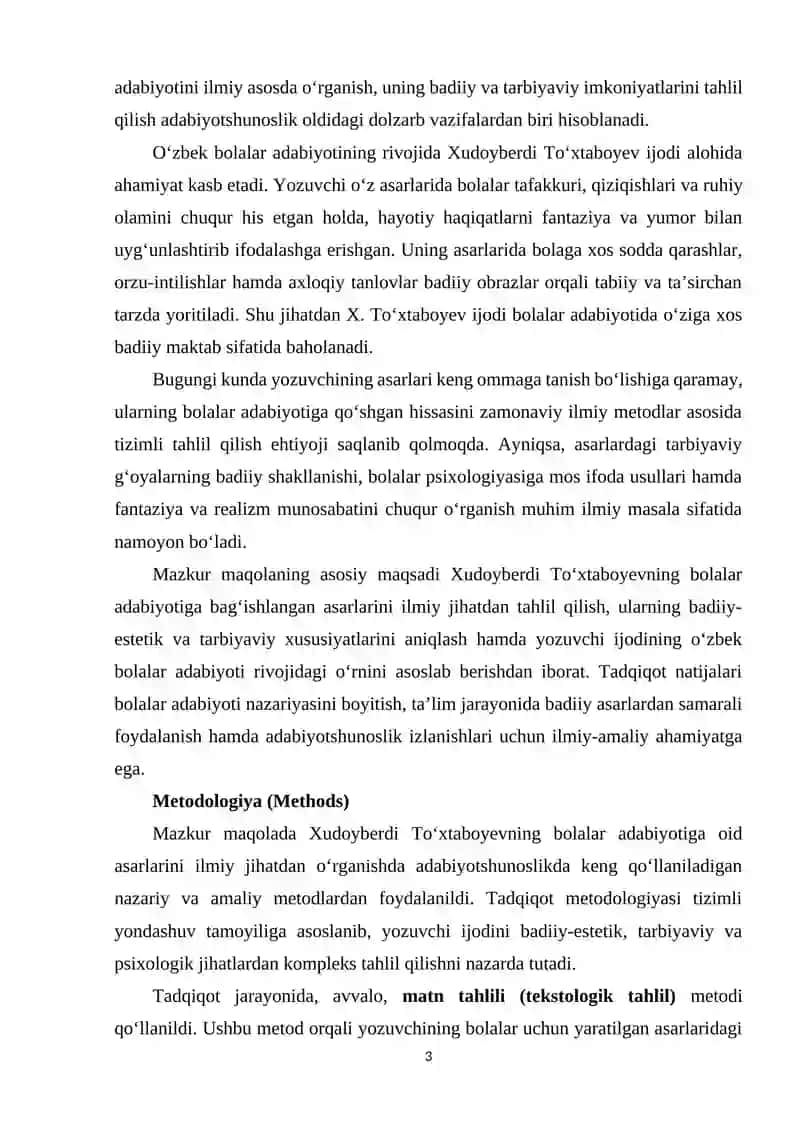 XUDOYBERDI TO'XTABOYEV BOLALAR ADABIYOTIGA BAG'ISHLANGAN ASARLARI 3