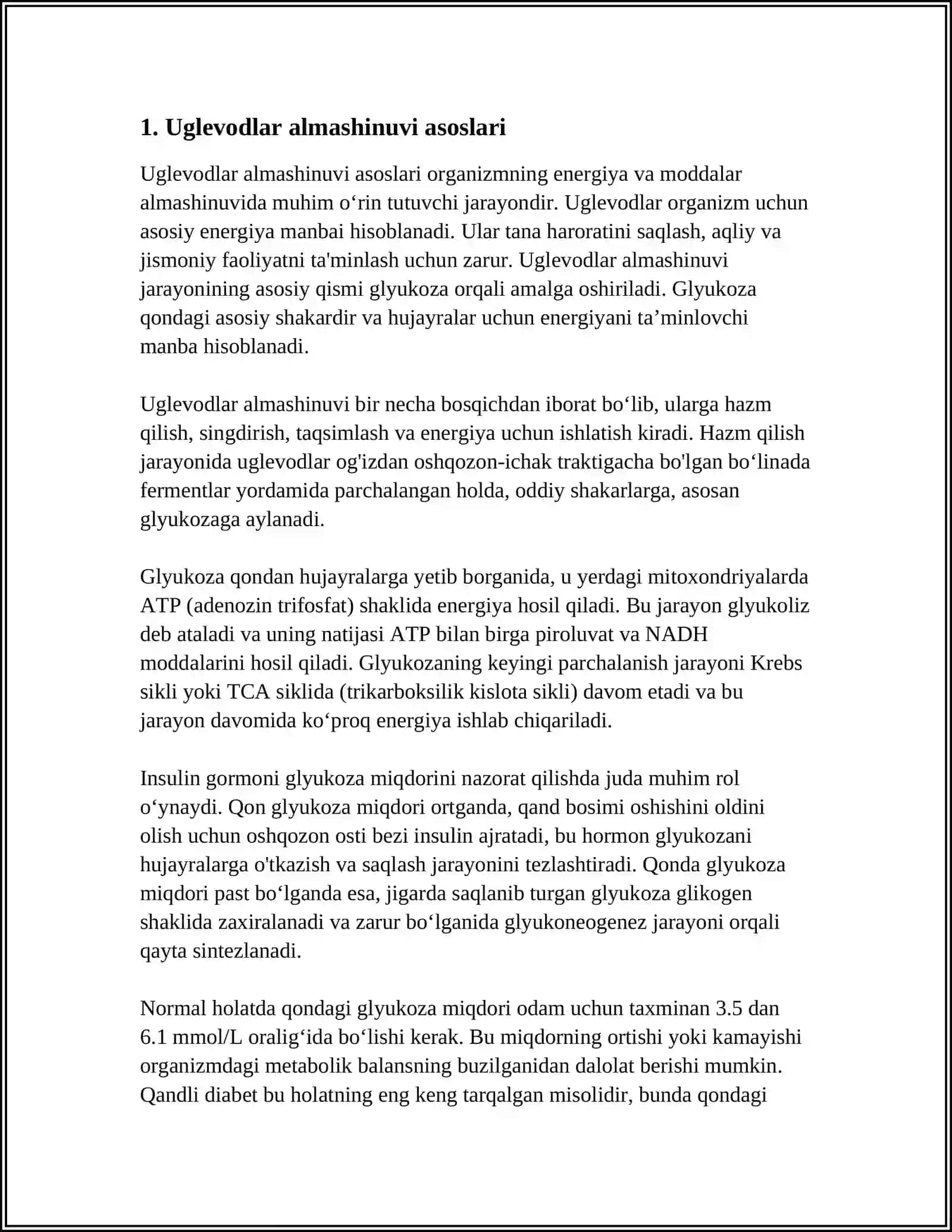 Uglevodlar almashinuvi va funksiyalari.Glukoza katanolizmi va glyukoneogenez 3