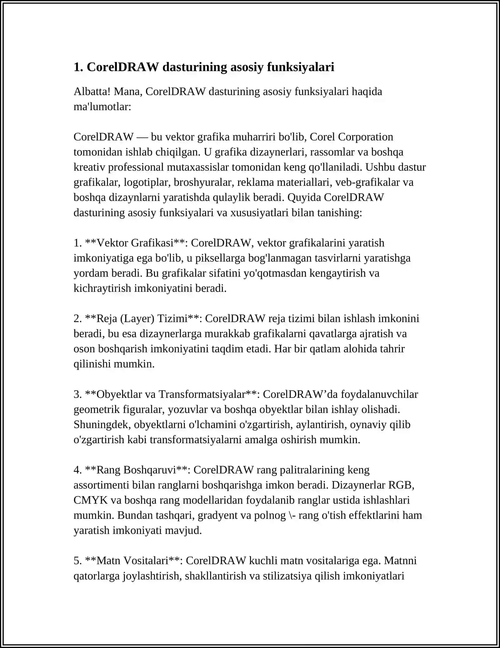 MUSTAQIL ISH Mavzu: COREL DRAW DASTURI VA ISHLASH PRINSIPI 3