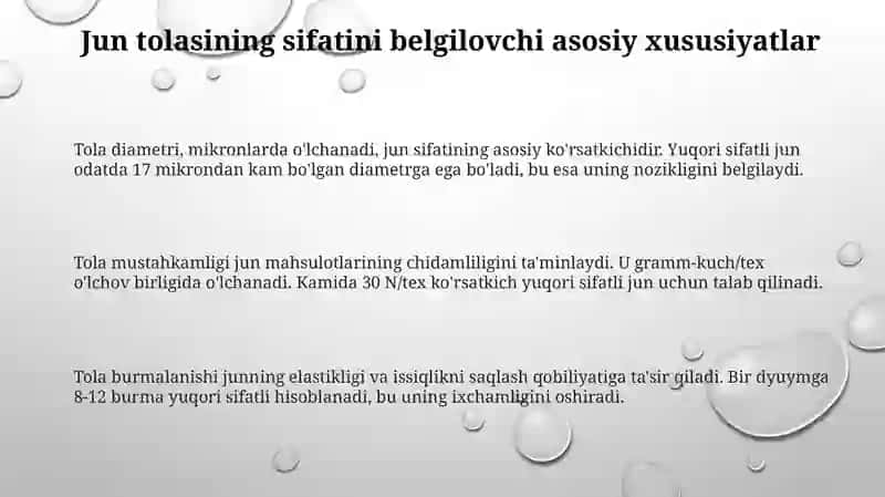 Jun tolasining sifatini belgilovchi standartlar 3