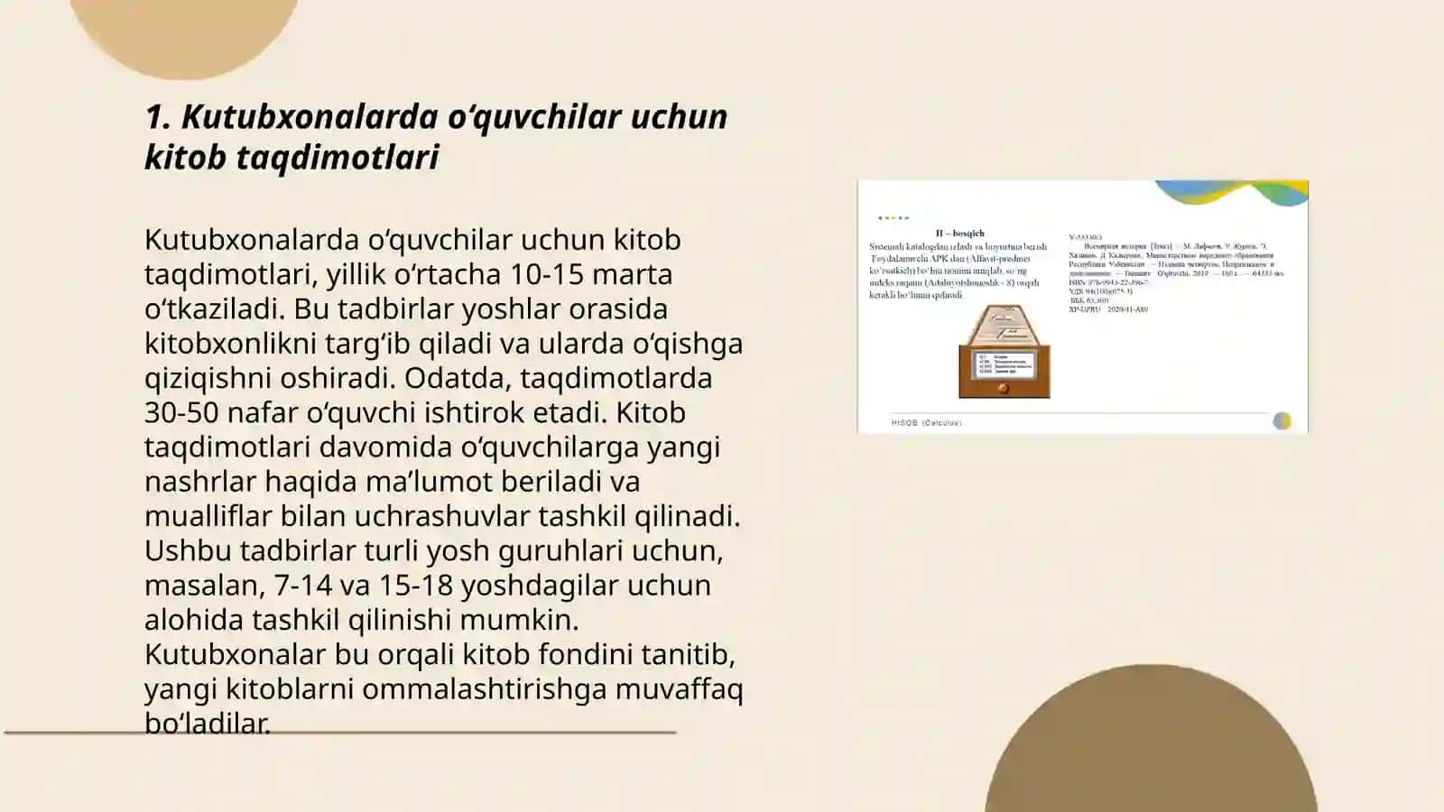 Kutubxonalarda o‘quvchilar uchun kitob taqdimotlari 3