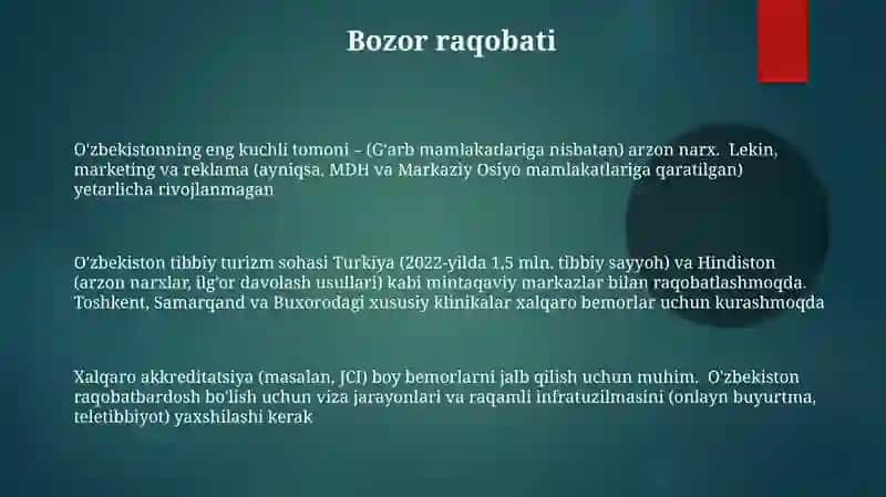 O'zbekistonda tibbiy turizimni rivojlantirish maqsadlari 3