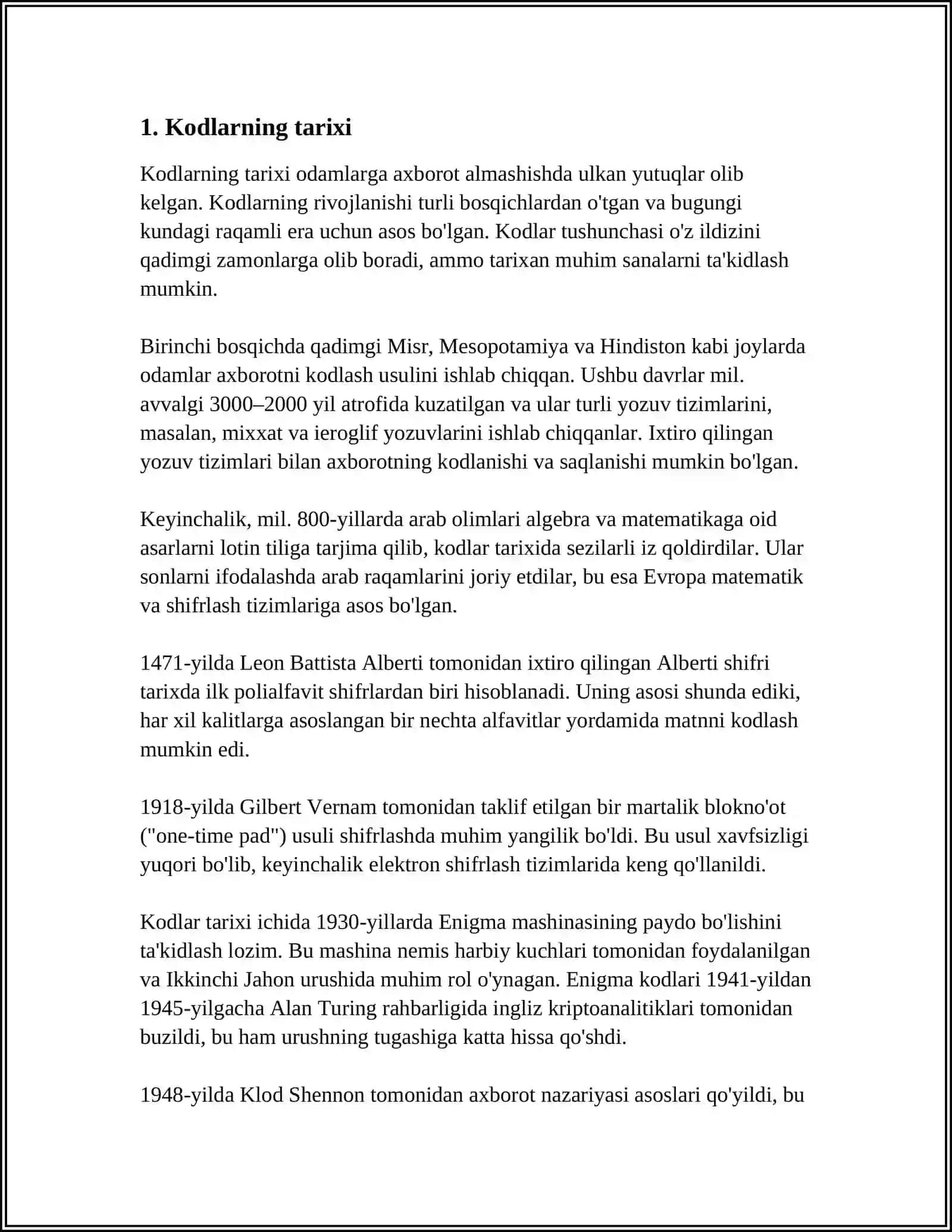 MUSTAQIL ISH Mavzu: KODLAR HAQIDA MALUMOT 3