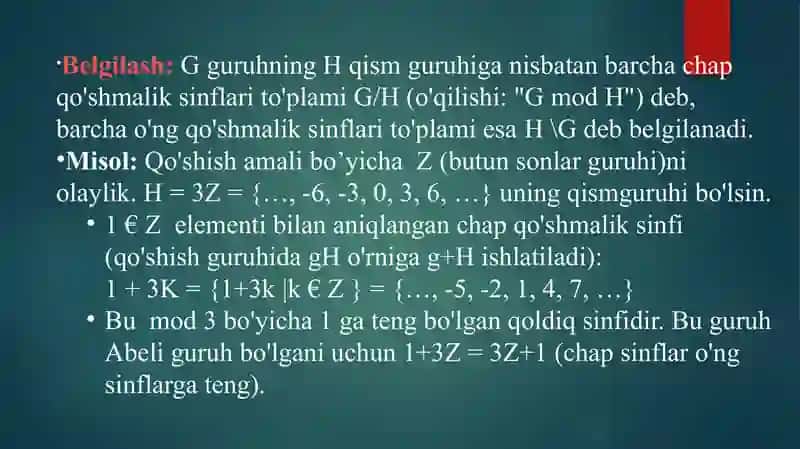“O‘ng va chap qo‘shmalik sinflar. Lagranj teoremasi” 3