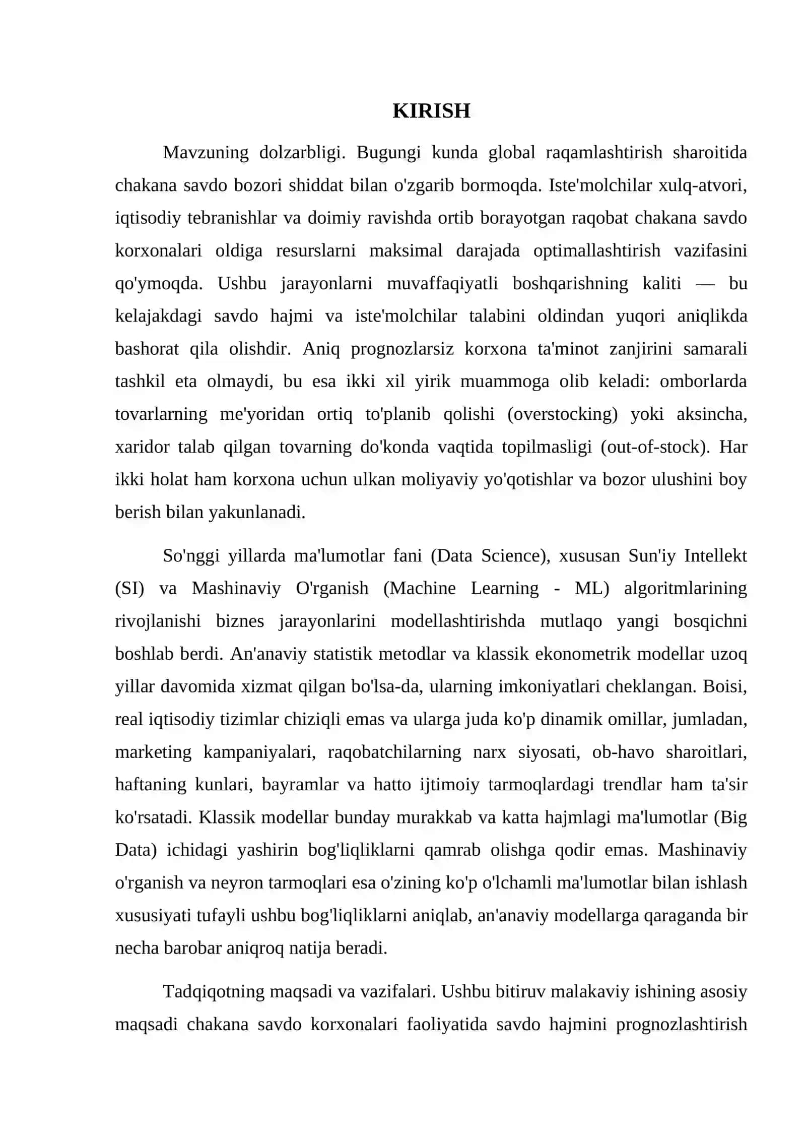CHAKANA SAVDO SOHASIDA SOTUVLARNI PROGNOZLASHTIRISHDA SUN'IY INTELLEKT VA MASHINAVIY O'RGANISH METODLARINI QO'LLASH 3