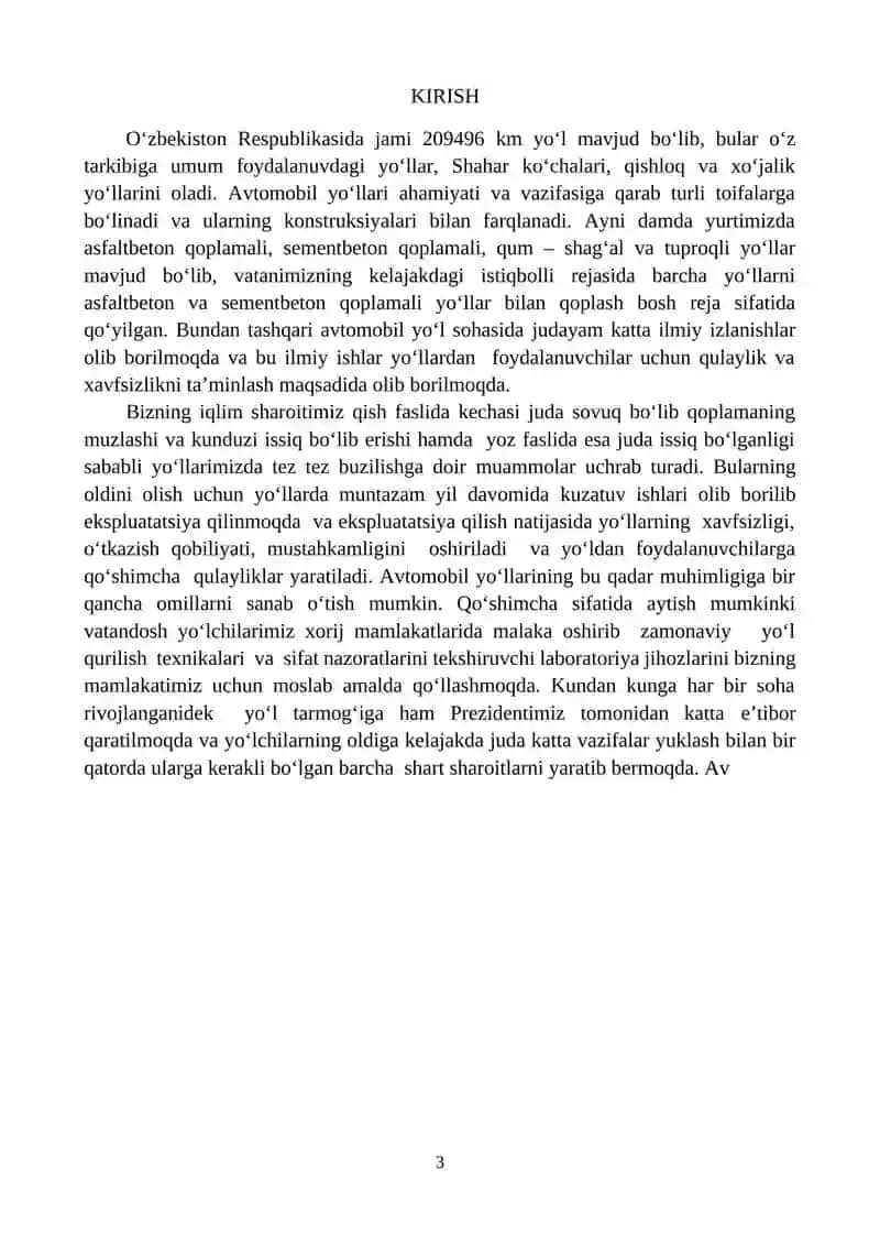 Avtomobil yo‘lini ekspluatatsiya qilish, baholash va ta’mirlash jarayonlarini tashkil etish 3