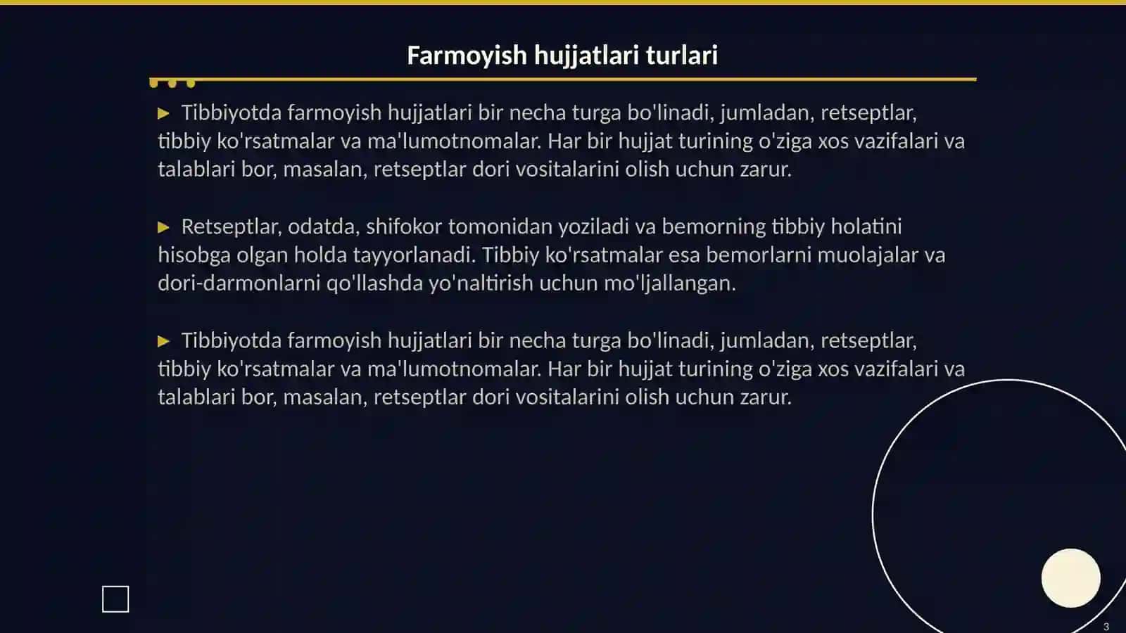 Tibbiyotga doir farmoyish hujjatlarining xususiyatilari 3