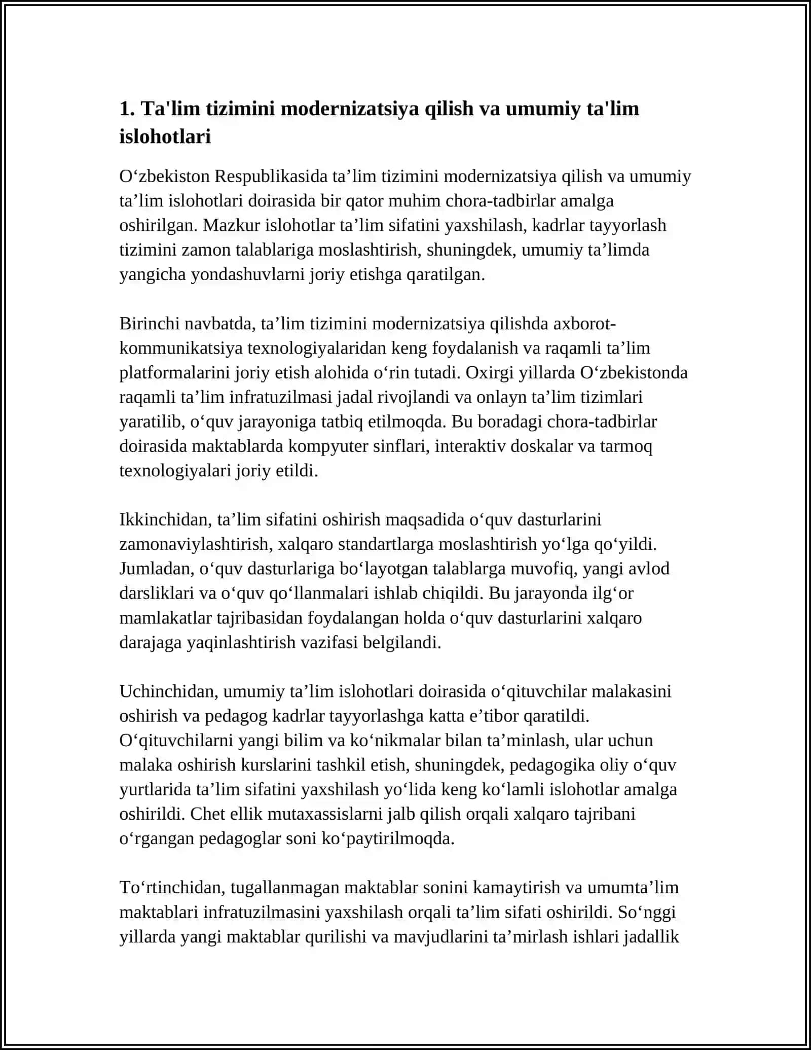 O'ZBEKISTON RESPUBLIKASIDA TA'LIM SOHASIDA AMALGA OSHIRILGAN ISLOHOTLAR 3