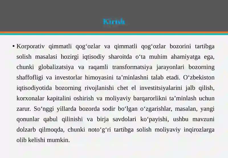 Korporativ qimmatli qog‘ozlar va qimmatli qog‘ozlar bozorini tartibga solish 3