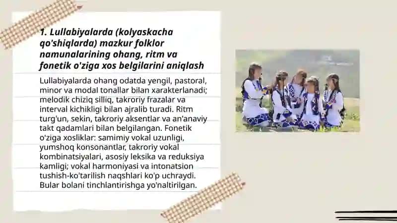 Bolalar folklori materiallari asosida mazkur folklor namunalarining oziga xos belgilarini aniqlash 3
