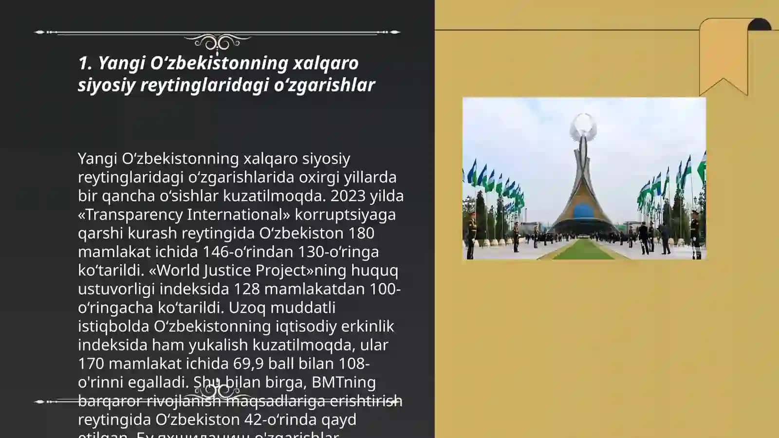 Yangi O‘zbekiston ijtimoiy-siyosiy, iqtisodiy va madaniy hayotida roʻy berayotgan oʻzgarishlarning xalqaro reyting va indekslarda aks etishi 3