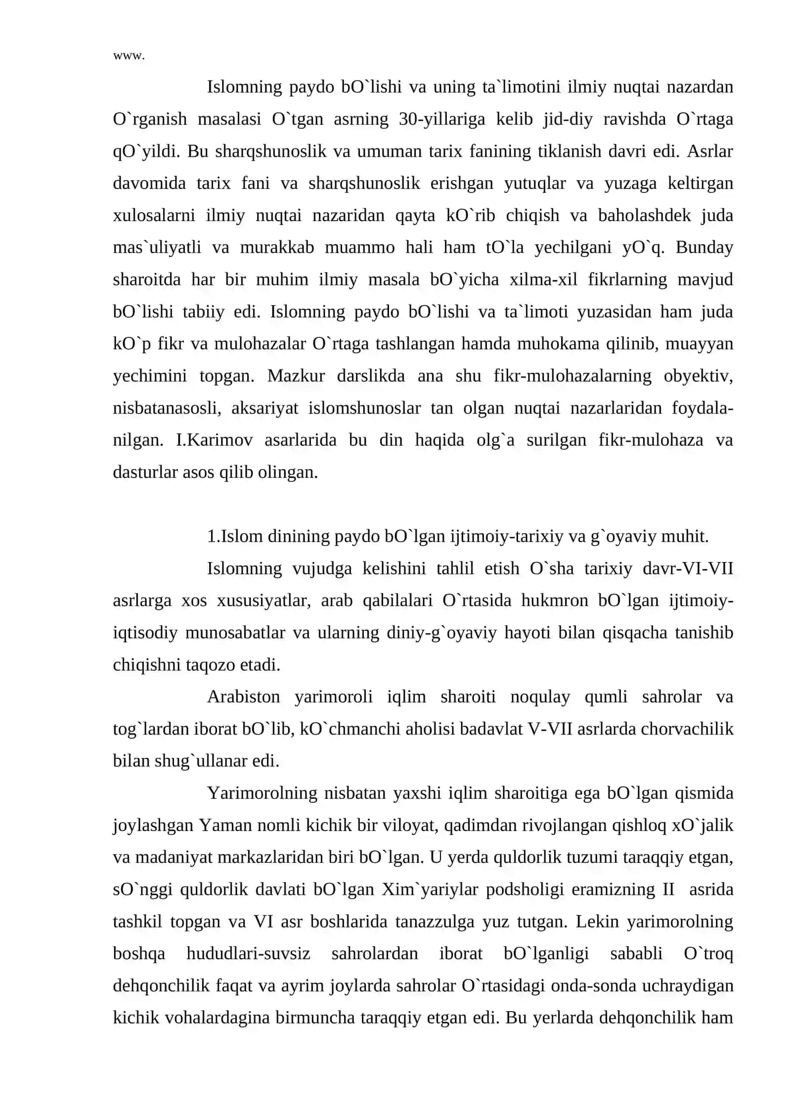 Islom dinining paydo bo`lgan ijtimoiy-tarixiy va g`oyaviy muhit 3