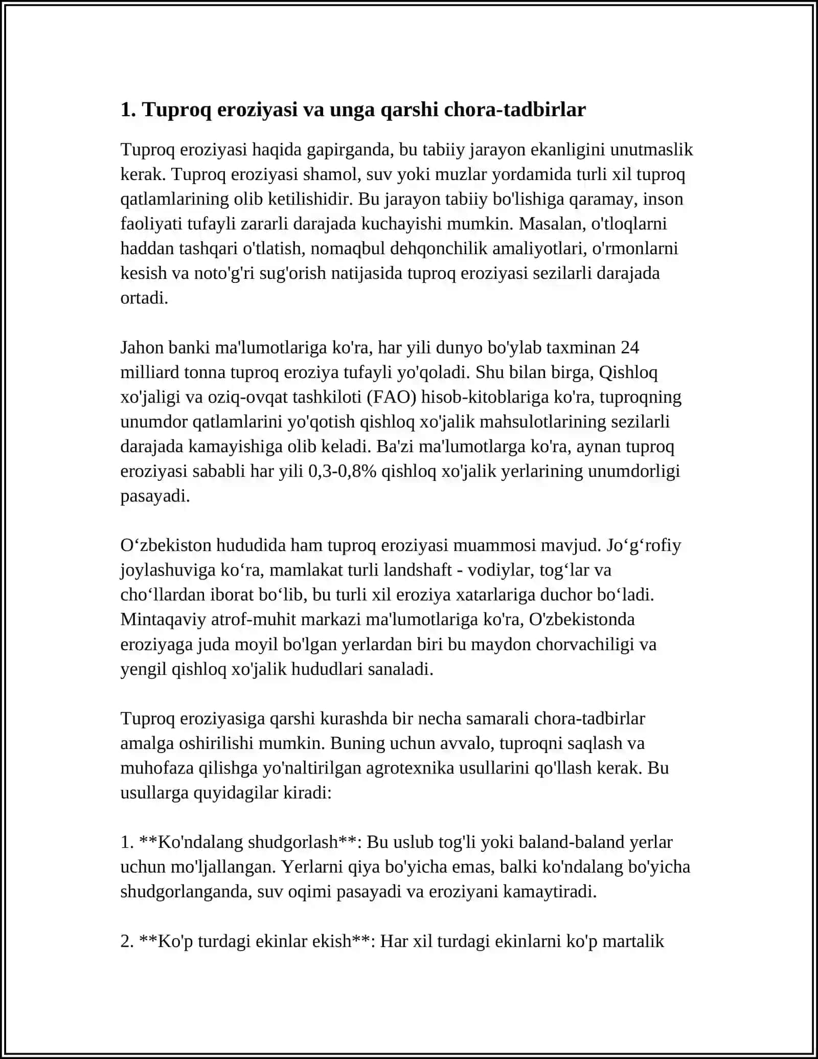 TUPROQ EKOLOGIYASI.TUPROQDAGI MUAMMOLAR VA ULARGA QARSHI KURASHISH 3