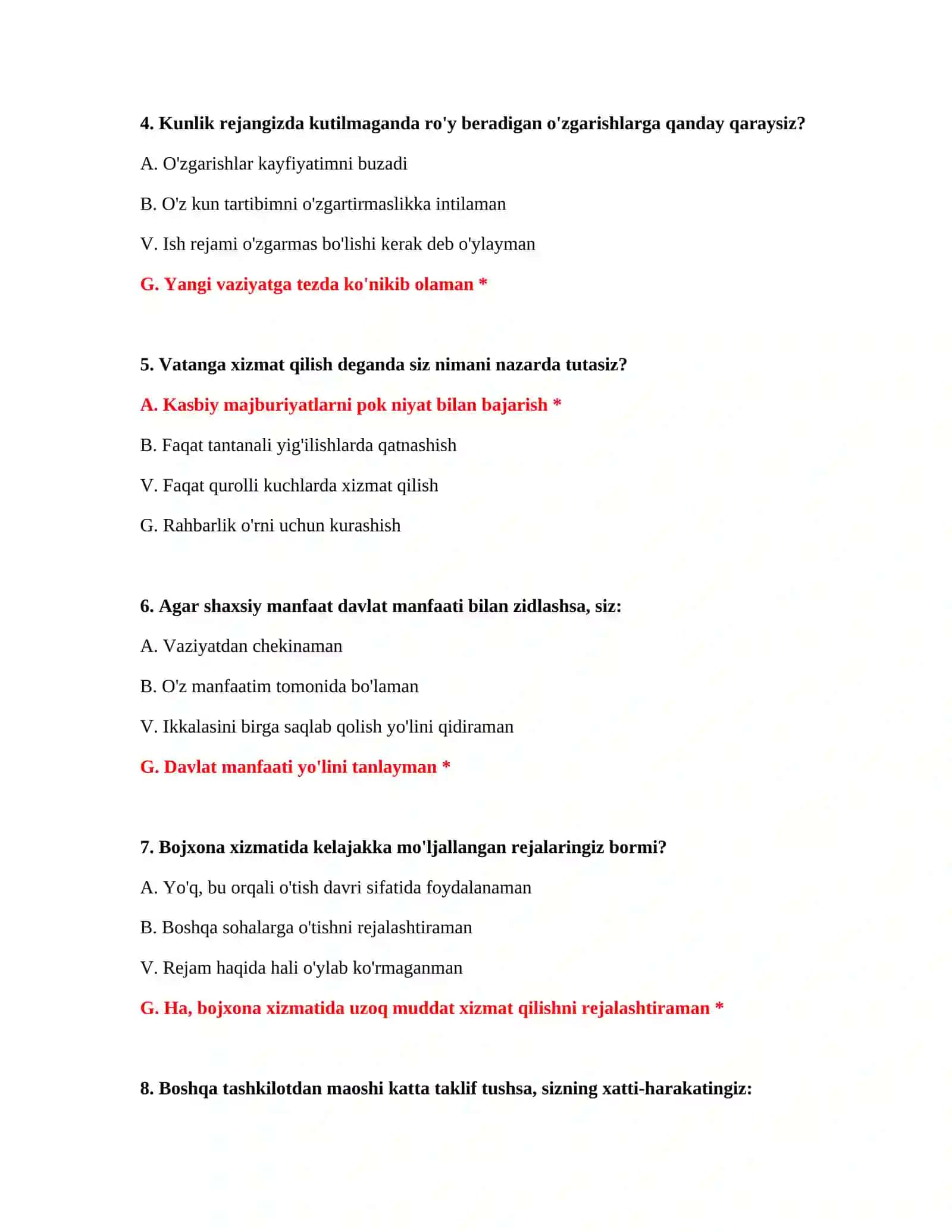 Bojxona testlari javoblari 500 ta 3