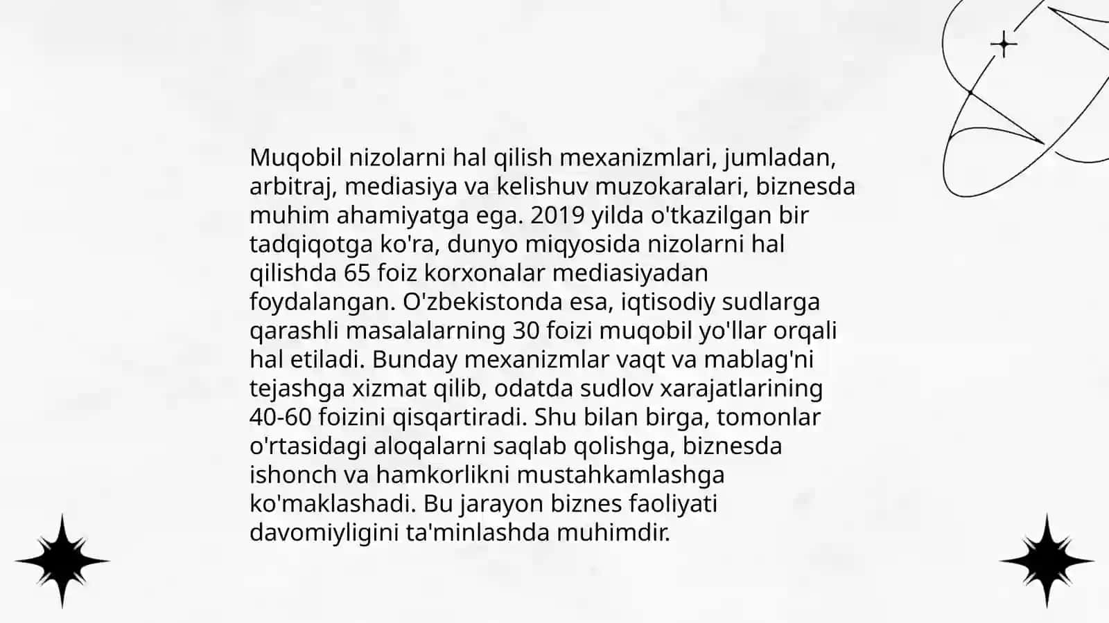 Muqobil nizolarni hal qilish mexanizimlarining biznesdagi qo'llanilshi 3