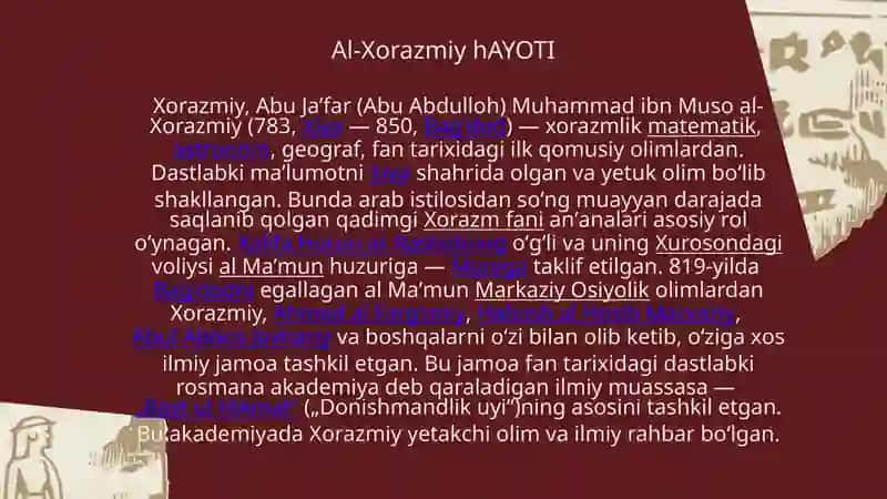 Yuksak ma’naviyatli yoshlarni tarbiyalashda O’rto Osiyo allomalari ilmiy merosining o’rni Al Xorazmiy amaliy faoliyati va ilmiy merosi misolida 3