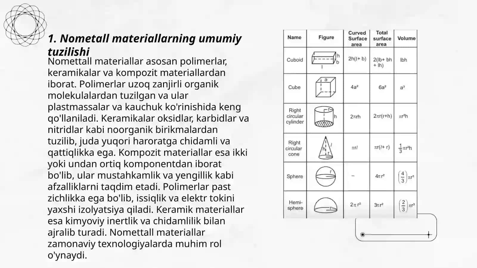 Nometall materiallarning tuzilishi,xossalari va ularning ishlatilish sohalari 3