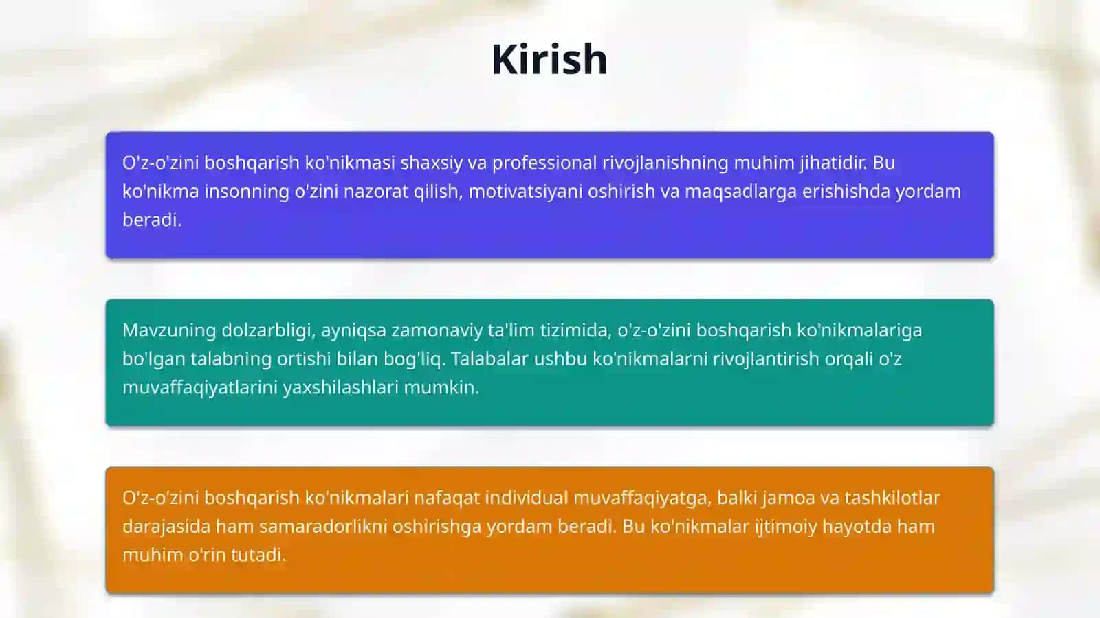 O'z-o'zini boshqarish ko'nikamasini rivojlantirish 3