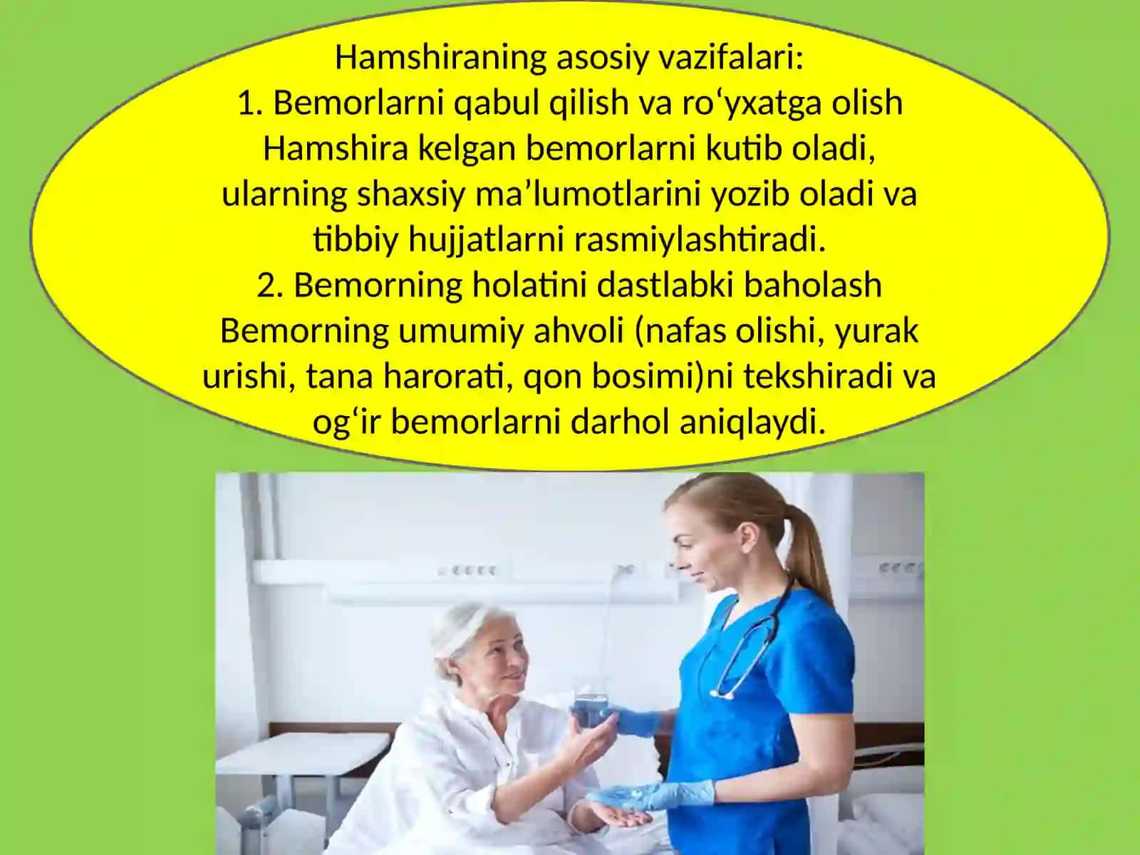 Shifoxonaning qabul boʻlimida hamshiraning vazifalari 3