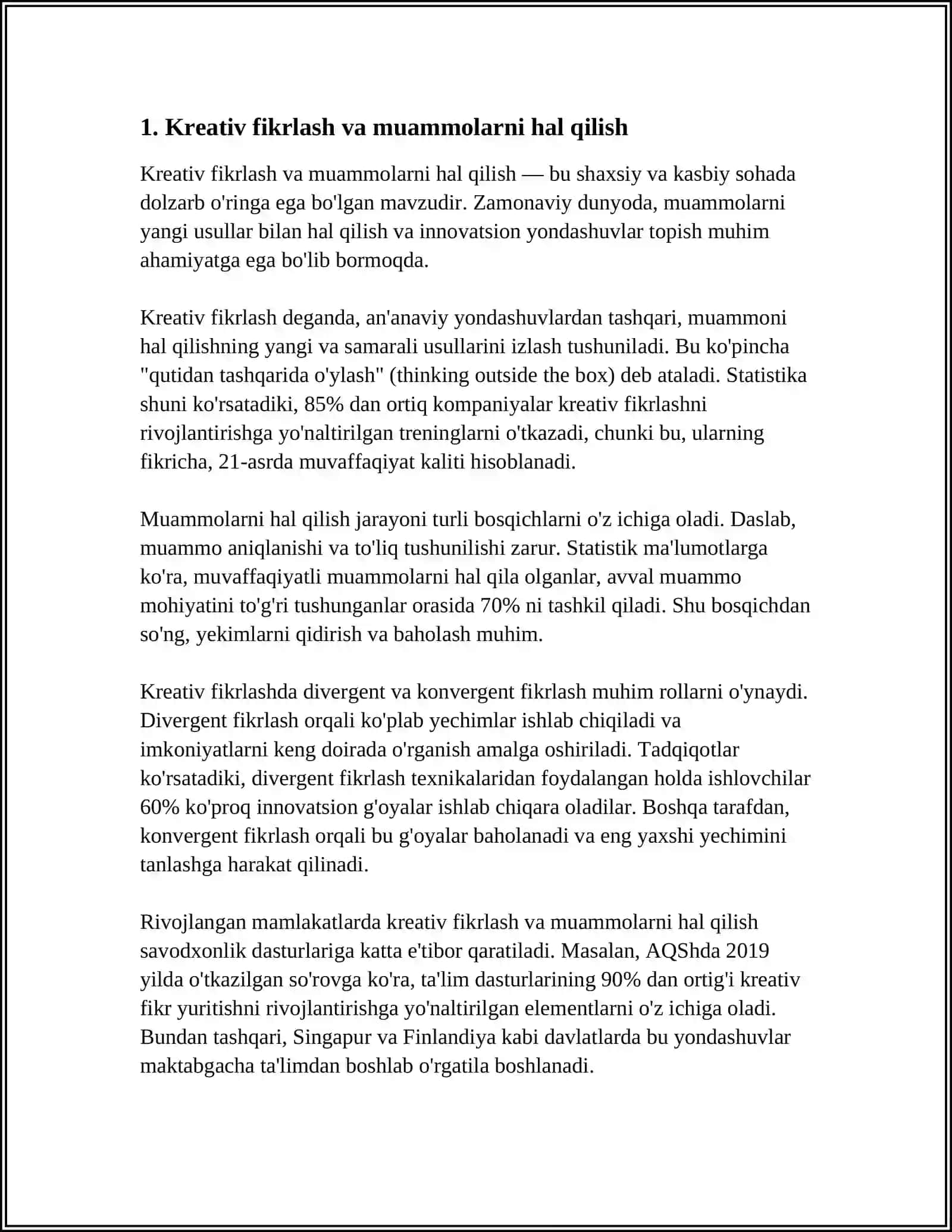 O'QUVCHILARNING KREATIV, TANQIDIY FIKRLASHI HAMDA IJODIY QOBILIYATLARINI RIVOJLANTIRISHDA DOIR TOPSHIRIQLAR YARATISH 3