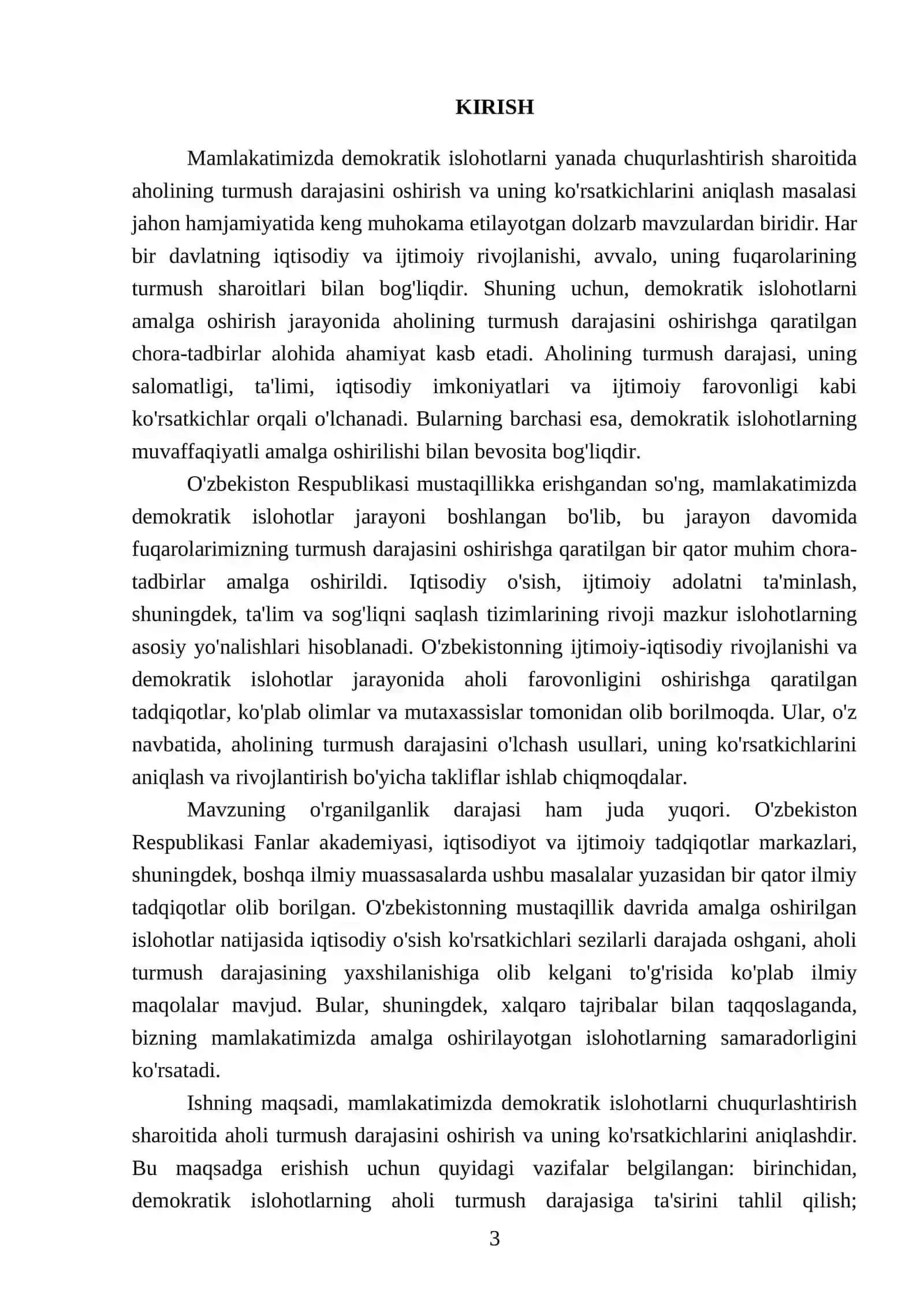 Mamlakatimizda demokratik islohotlarni yanada chuqurlashtirish sharoitida aholining turmush darajasini oshirish va uning ko'rsatkichlarini aniqlash 3