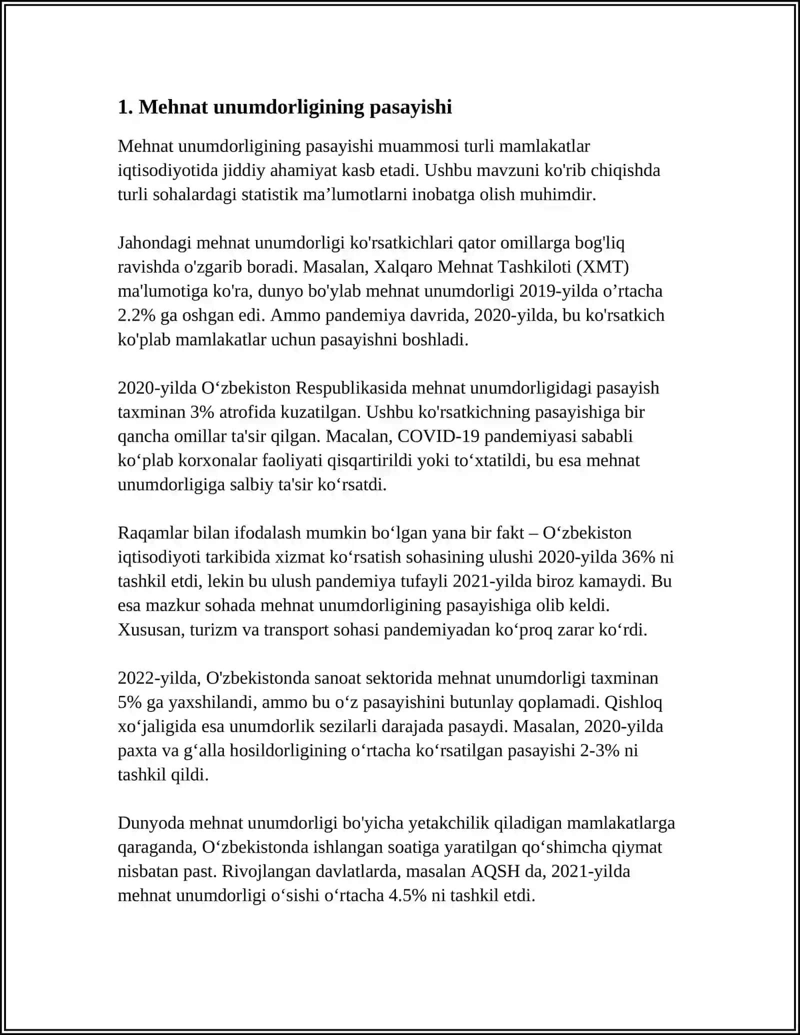 MUSTAQIL ISH Mavzu: ISHSIZLIKNING OQIBATLARI 3