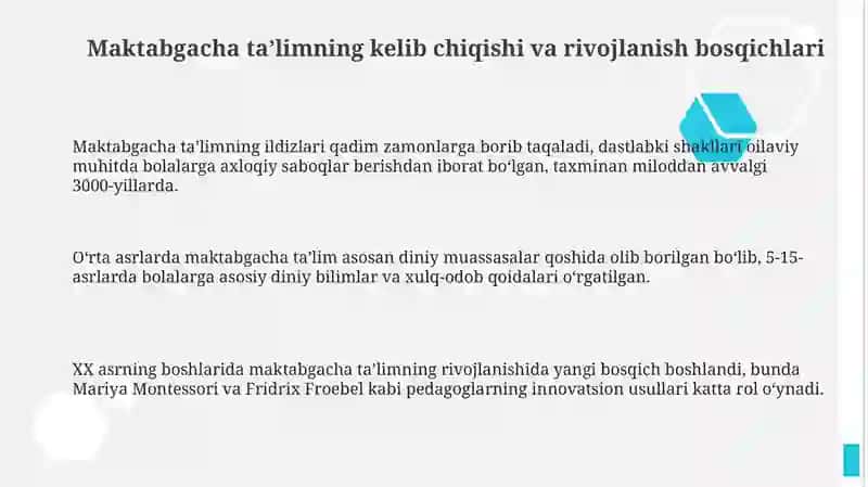 MAKTABGACHA TALIM TARIXI VA RIVOCHLANISHI 3