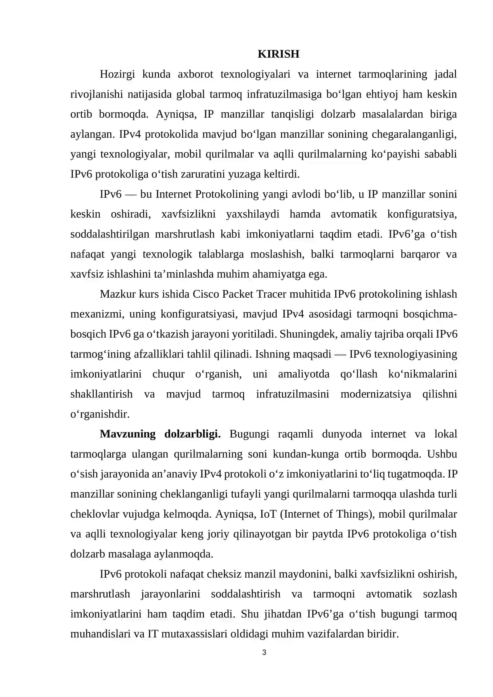 Cisco Packet Tracerda IPv6 protokolini qollash va tarmoqni IPv6 ga otkazish 3