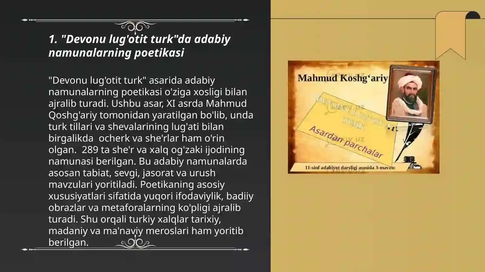 "Devonu lug'otit turk"da adabiy namunalarning poetikasi 3