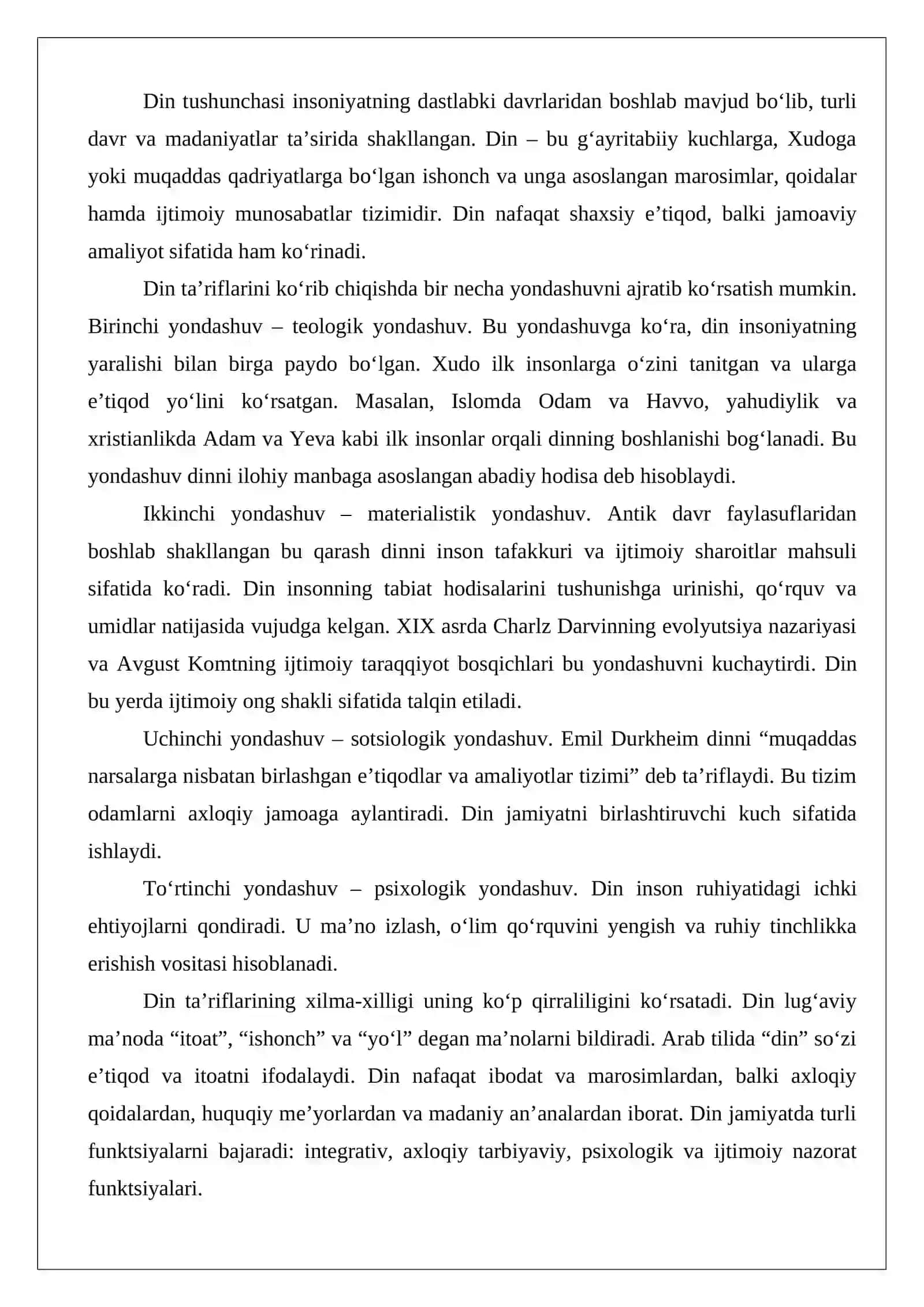 Din, e’tiqod so’zlarining ta’rifi, vijdon atamasiga berilgan ta’riflar, tolerantlik – diniy bag’rikenglik atamasi va uning bugungi kundagi ahamiyati 3