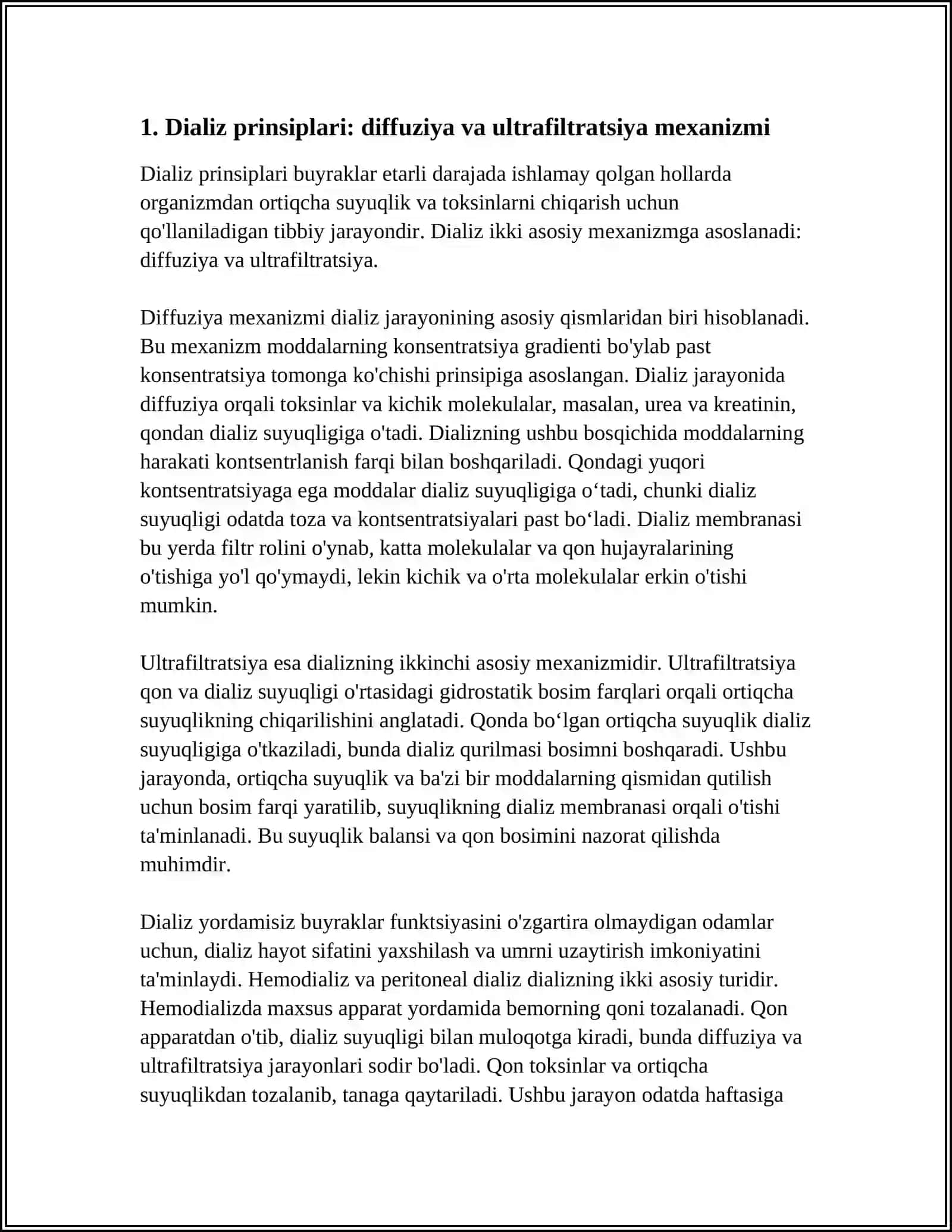 Kolloid sistemalarni dializ yoʻli bilan tozalash 3