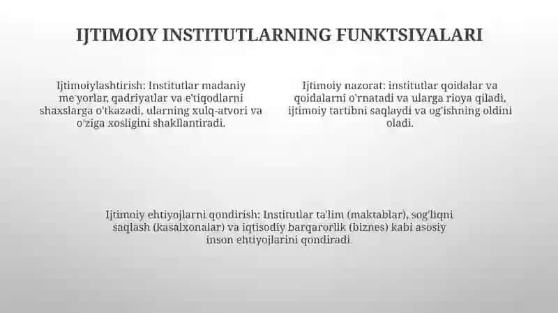 Jamiyat Hayotida Sotsial Institutlarning OʻRni Va RoʻLi 3