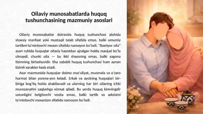 Shayx Muhammad Sodiq Muhammad Yusufning "Baxtiyor oila" asarida erkak va ayol huquqlari muvozanat tamoyili sifatida 3