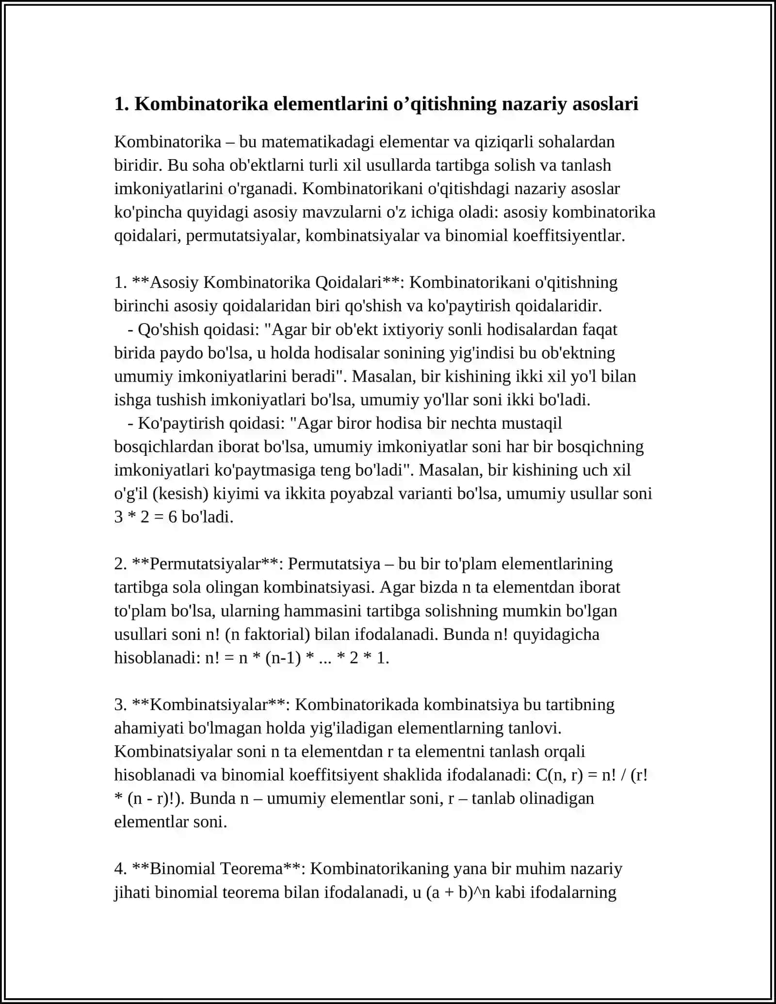 KOMBINATORIKA ELEMENTLARINI O’QITISH METODIKASI 3
