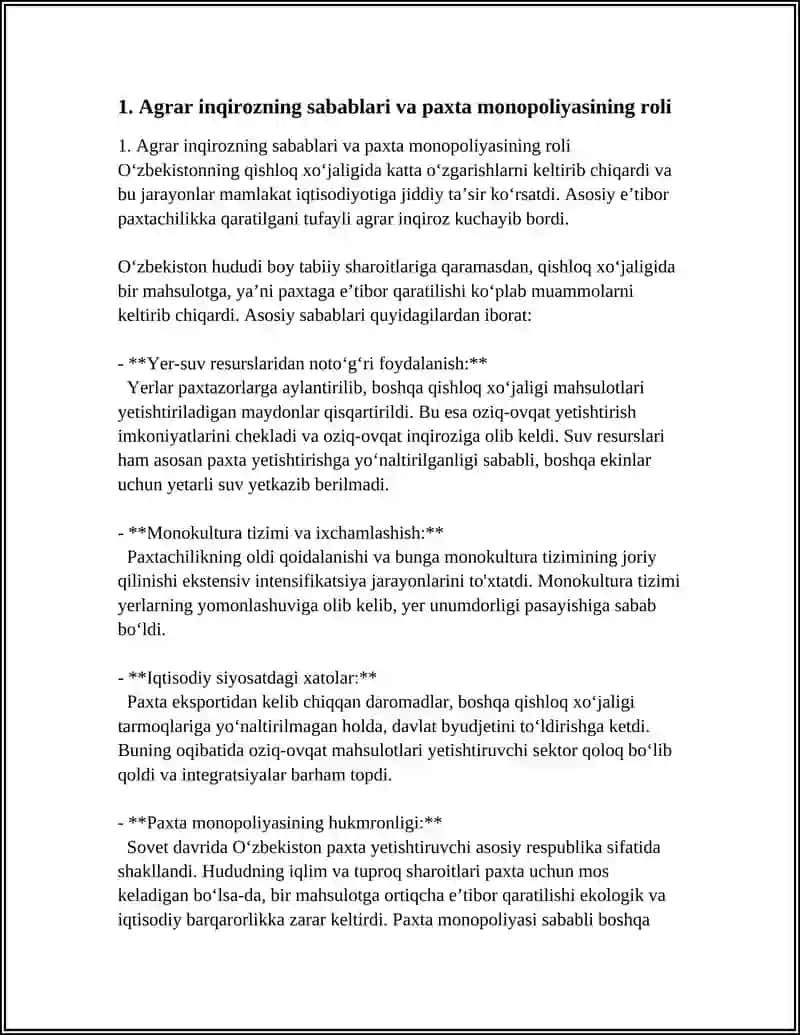 AGRAR KRIZISTIŃ KESKINLESIWI. PAXTA JALGIZ HÁKIMLIGI HÁM ONIŃ AQIBETLERI 3