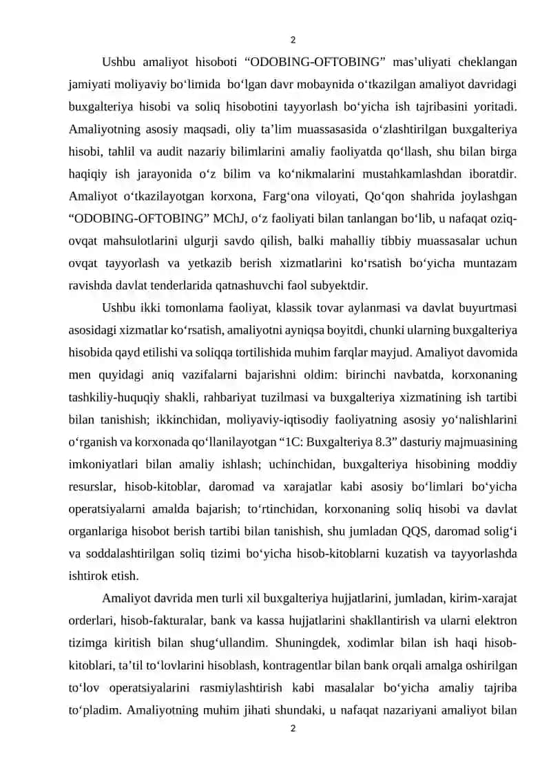 “ODOBING-OFTOBING” MCHJ AMALIYOT HISOBOTI 3